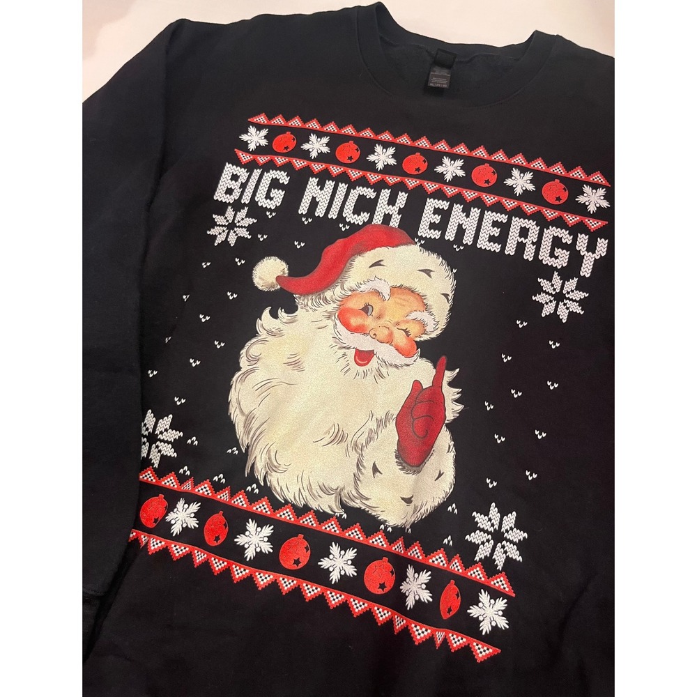 Big Nick Energy Funny Santa Claus Christmas Sweatshirt Black Mens XXL